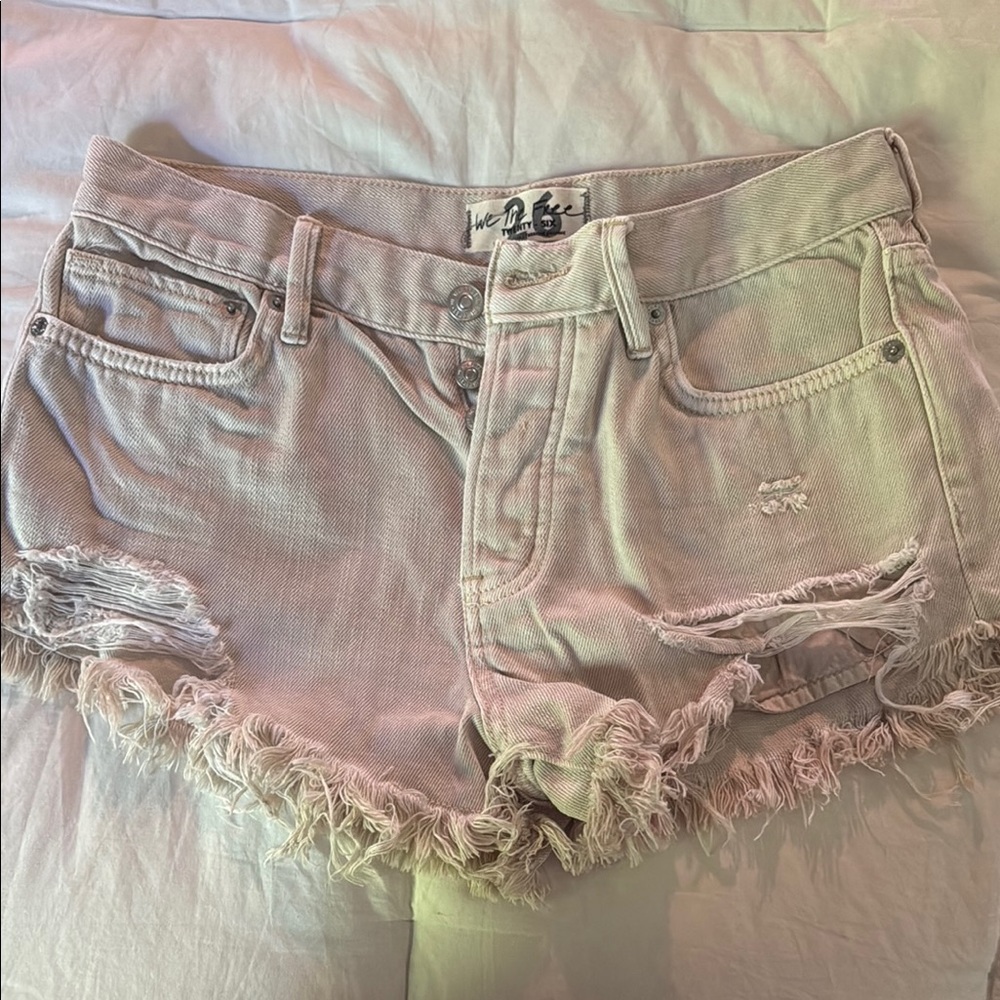 We The Free Pink Distressed Jean Shorts